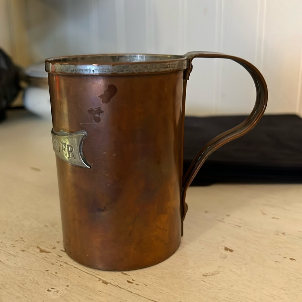 Antique handmade copper mug inscribed Dr. H. Eisler